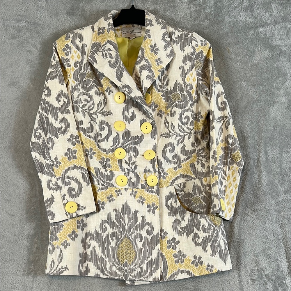 LOTTI by Amy Cabrera floral linen blend long double breasted blazer coat sz M